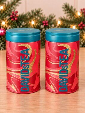 DAVIDsTEA Tis the Season Christmas Tea Tins Red Gold Green Empty Lot of 2 New